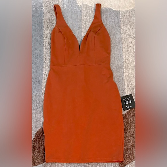 NWT Lulus Perfect Pick Rust Orange Bodycon Mini Dress - Picture 3 of 8